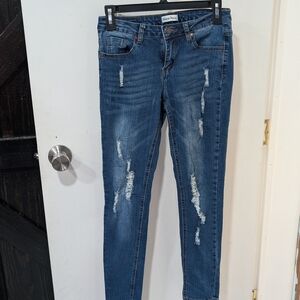 Stylish Blue Distressed Skinny Jeans